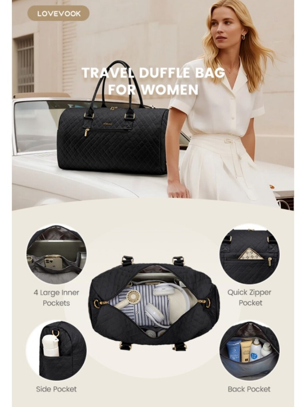 LOVEVOOK Travel Duffle Bag, Weekender Bag, Gym Duffel Bag, Carry On - Picture 2 of 12